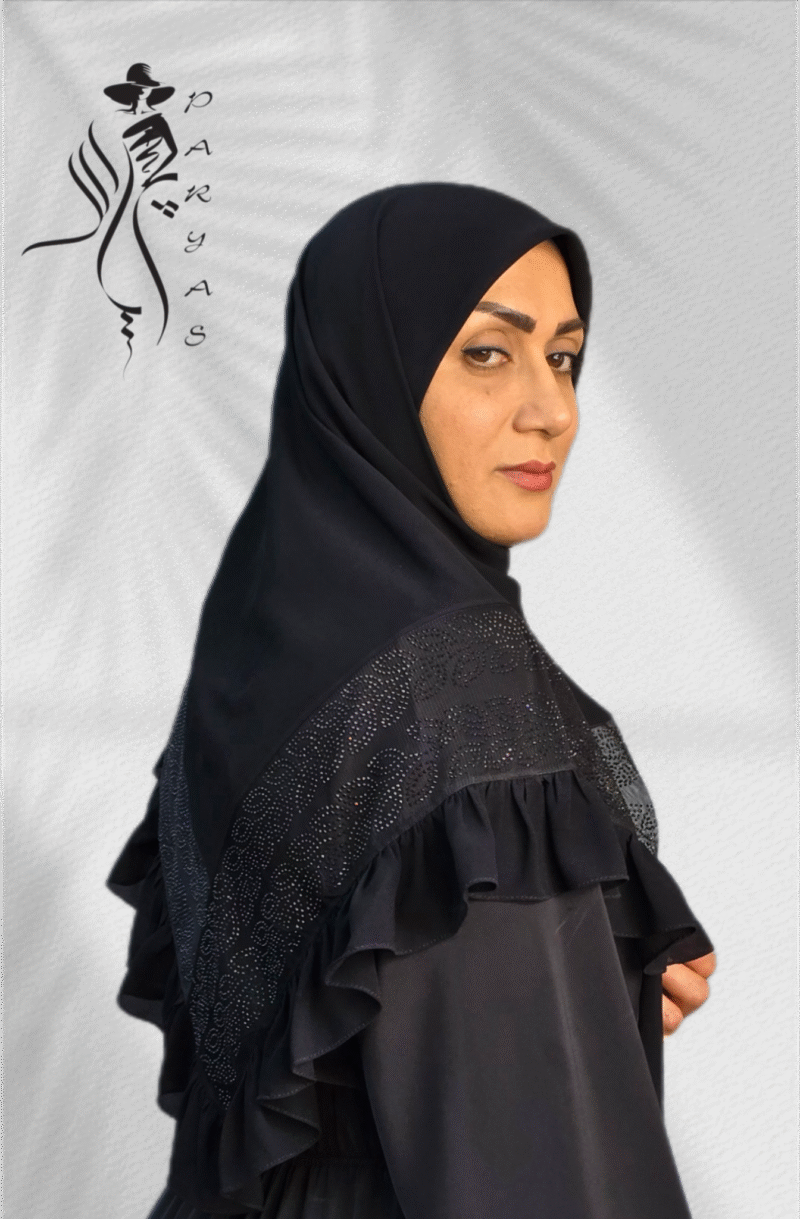 روسری حریر مشکی دور چین‌دار | خرید روسری مجلسی شیک از فروشگاه پریاس