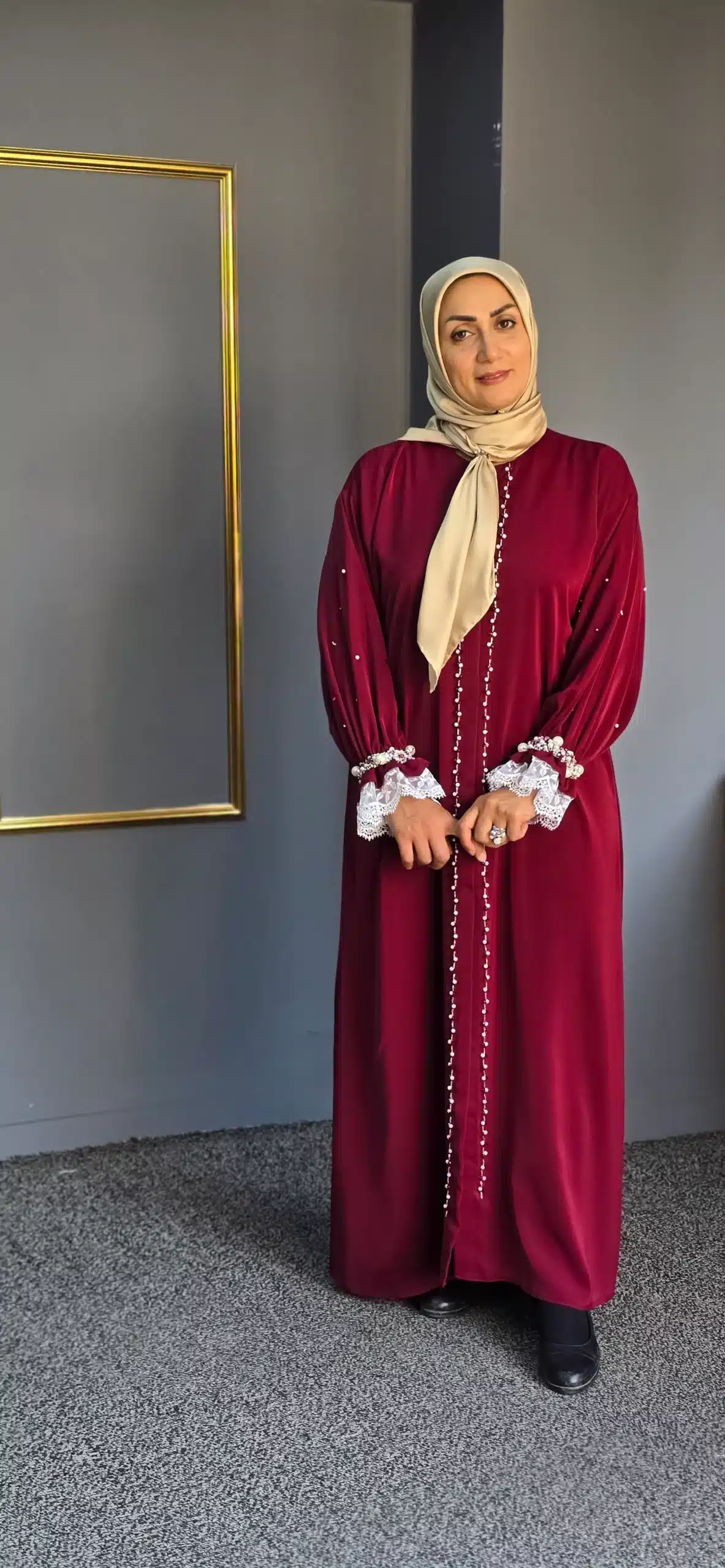 مانتو زنانه زرشکی مروارید